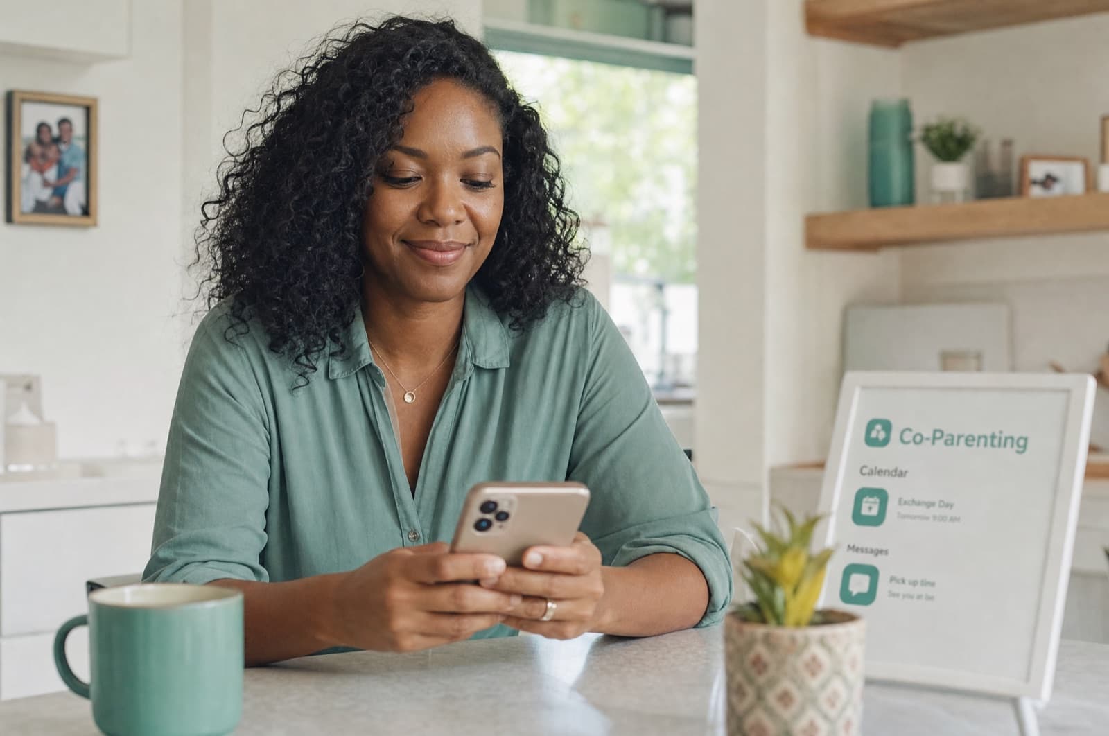 A calm parent confidently managing co-parenting from the CommonGround app