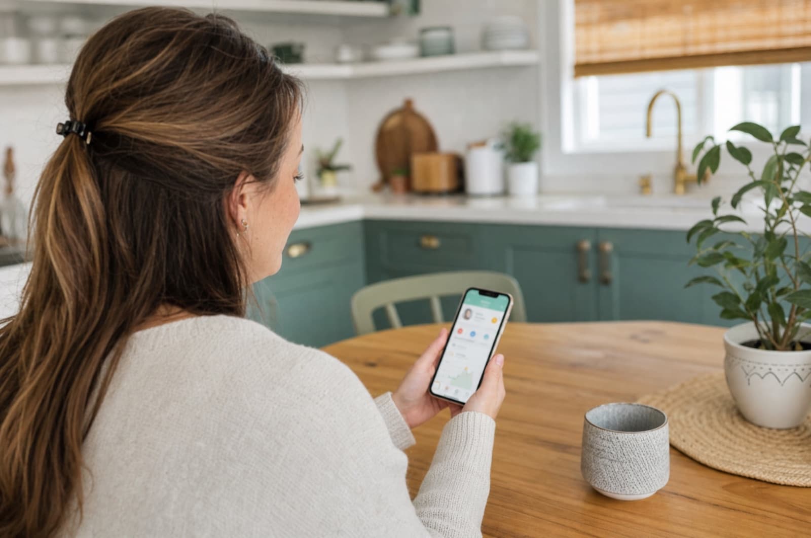 A parent using the CommonGround app on a phone at home