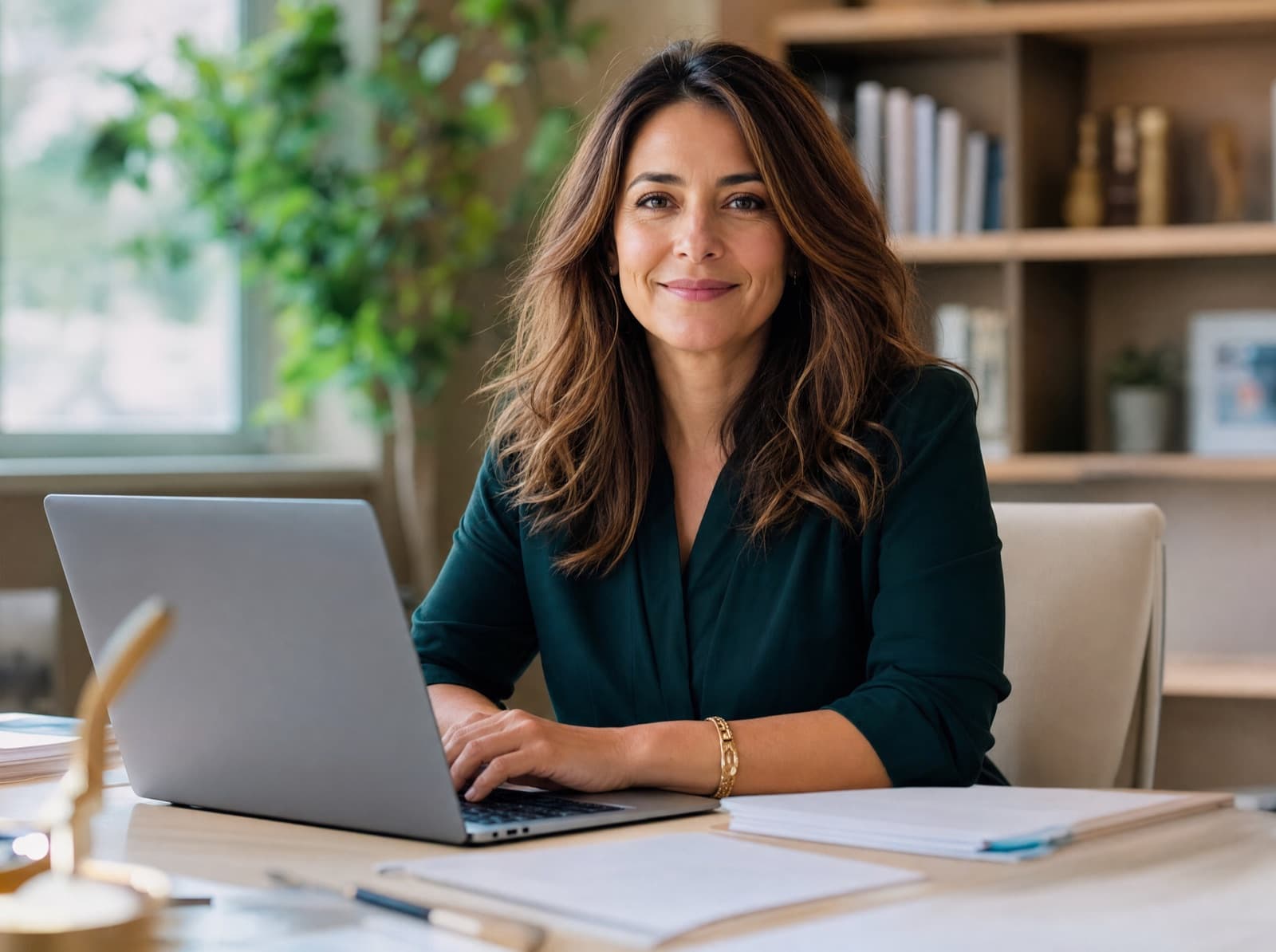 A family law attorney reviewing a case at her desk