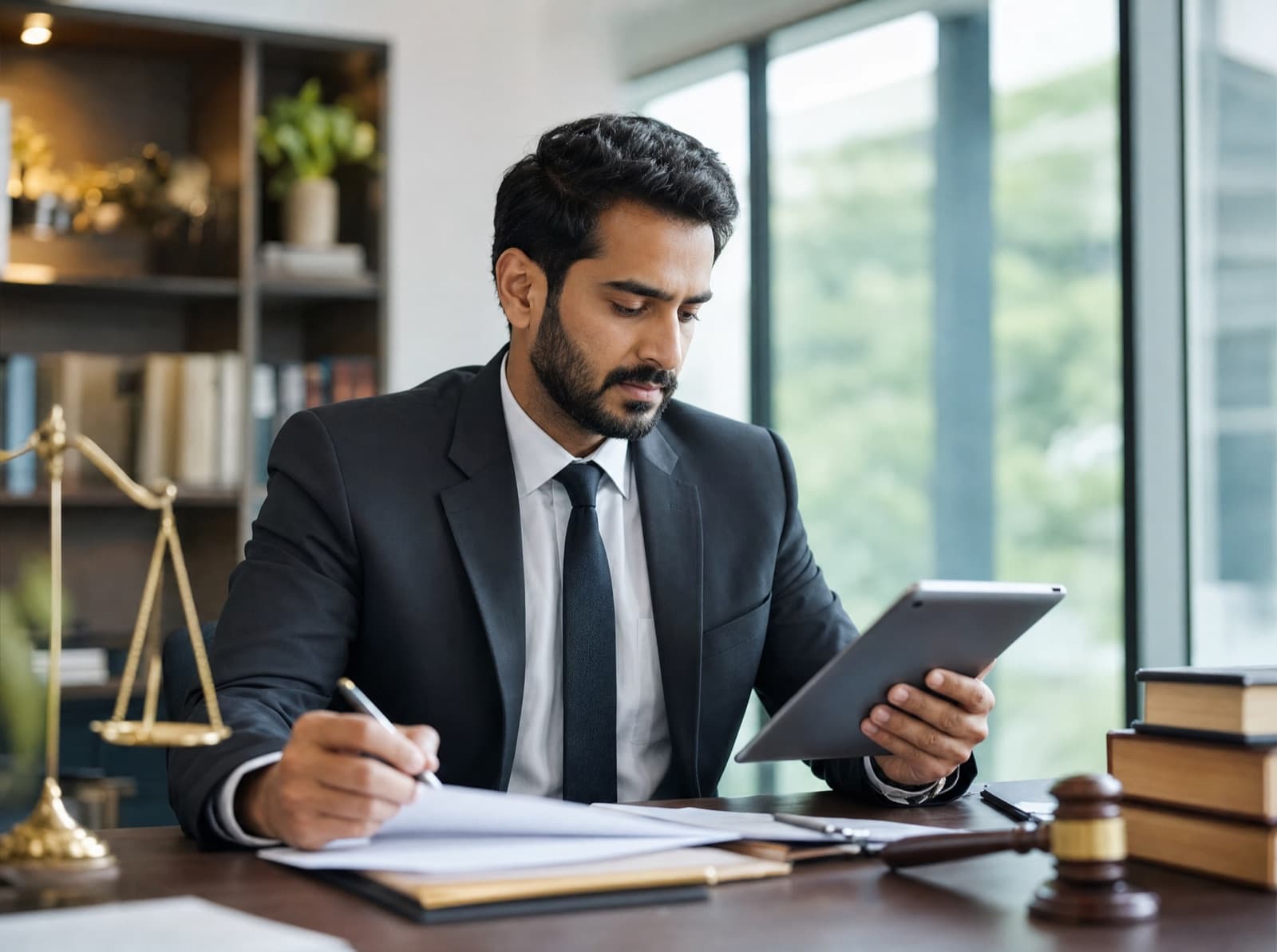 A family law attorney reviewing case documents